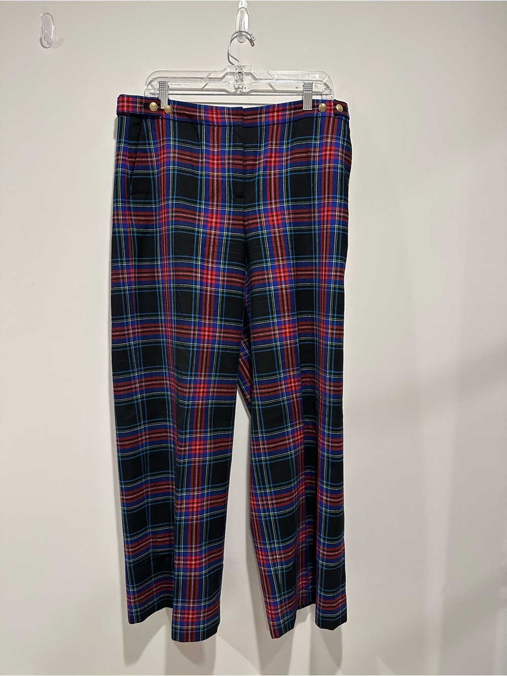 J. Crew Black, Red & Blue Plaid Wide Leg Pants